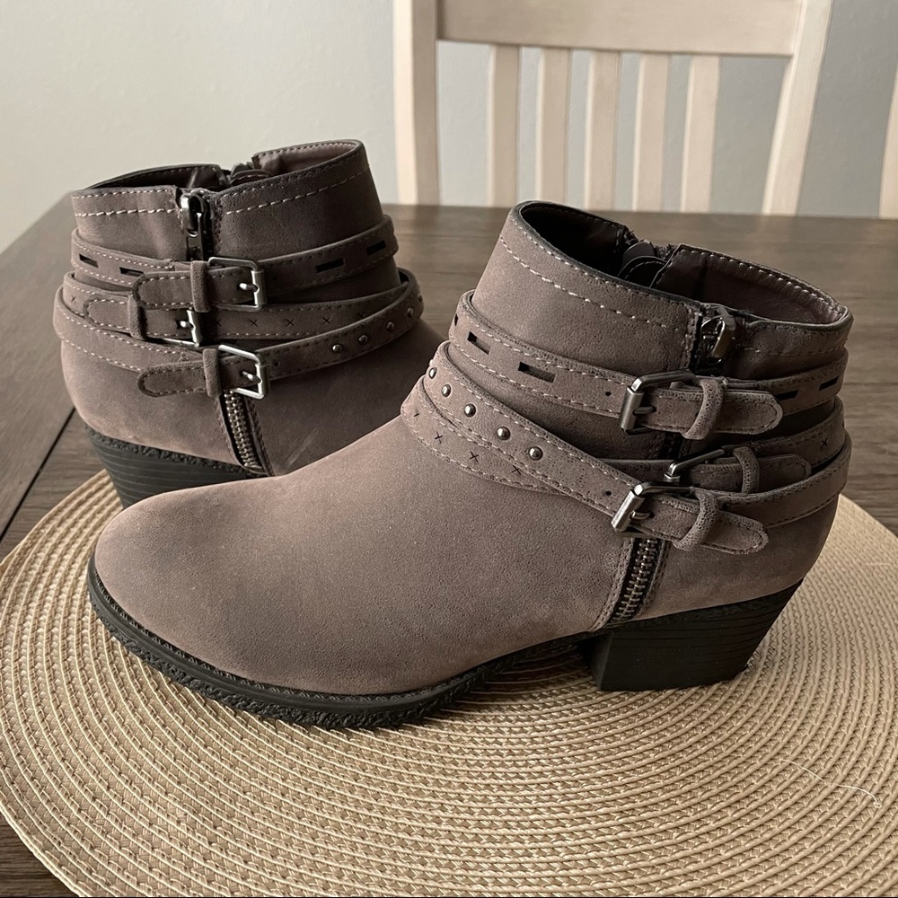 Dakota Chase Grey Faux Suede Booties Buckle Strap